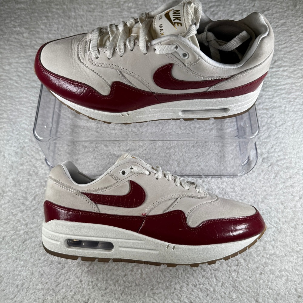 Nike Air Max 1 LX Shoes Womens 7.5 Sail Team Red Leather Croc White Sneakers